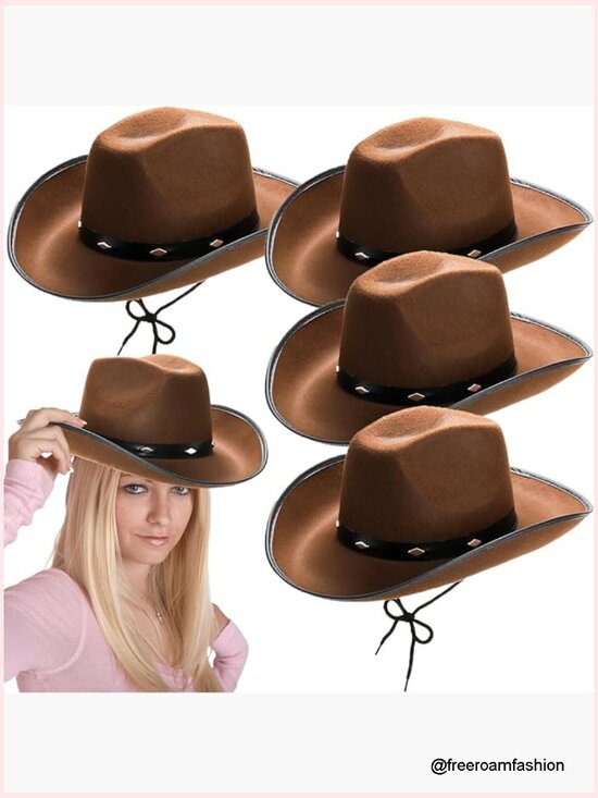 Cowboy Hat with Chin Strap, Wide Brim Felt Western Hat for Adults main image 6